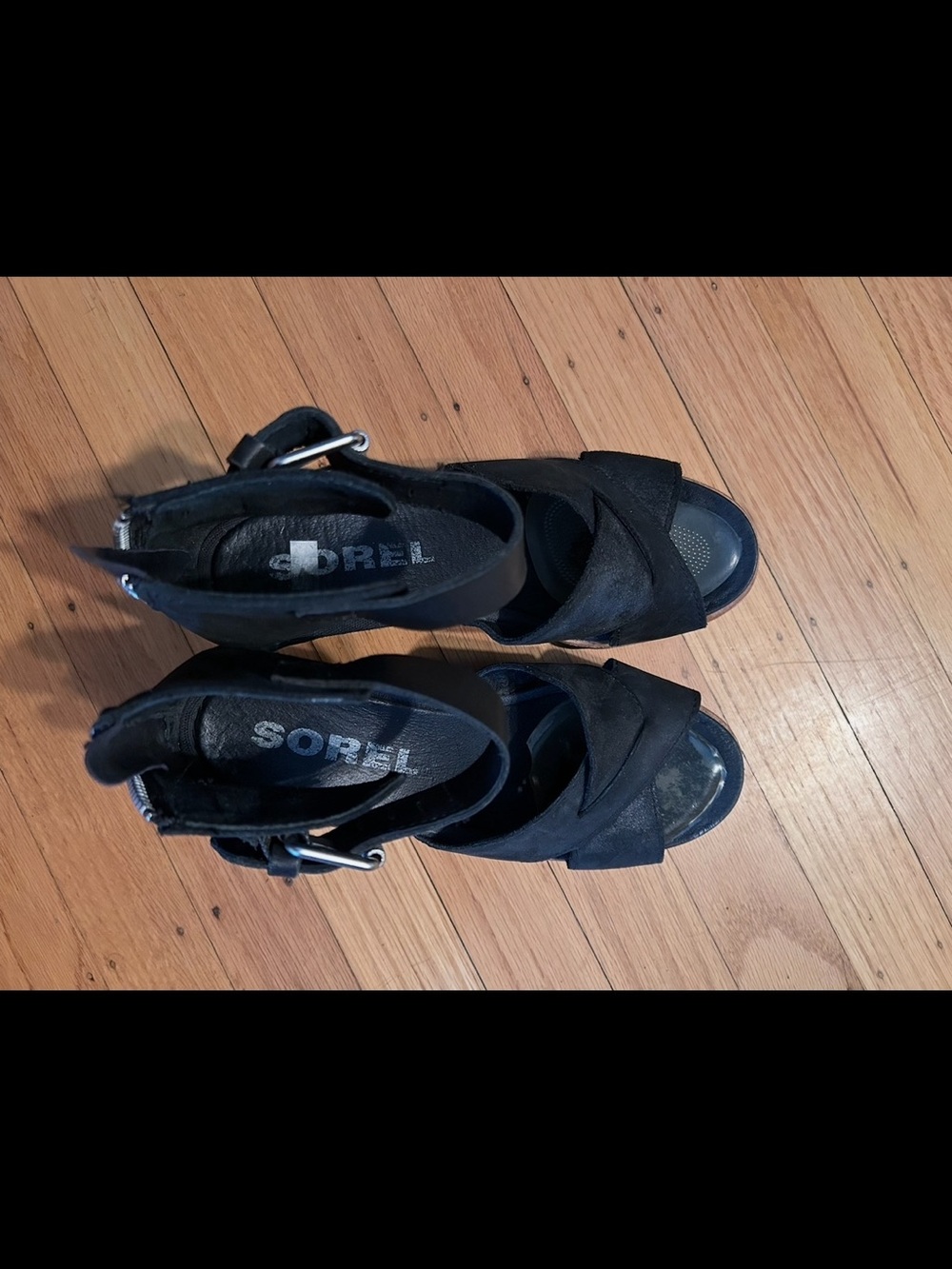 Sorel Black Suede Cross-Band Ankle-Strap Sandals - Picture 3 of 3